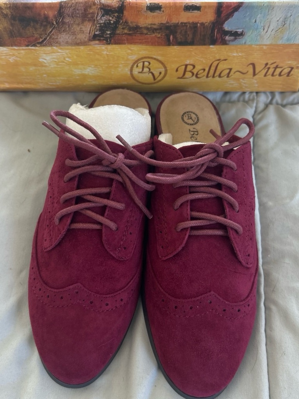 Bella Vita Burgundy Suede Lace-Up Mule Oxfords